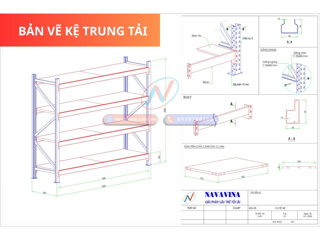 Bản vẽ cấu tạo kệ trung tải do Navavina thiết kế