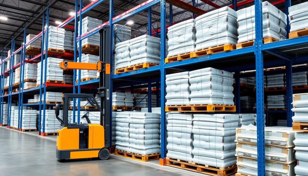 Kệ Double Deep trong kho lạnh với hệ thống xe nâng chuyên dụng