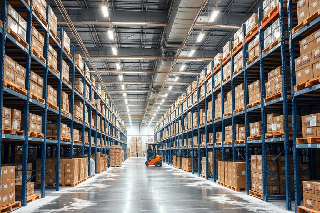 Kệ Selective trong kho lạnh đang lưu trữ thực phẩm đông lạnh