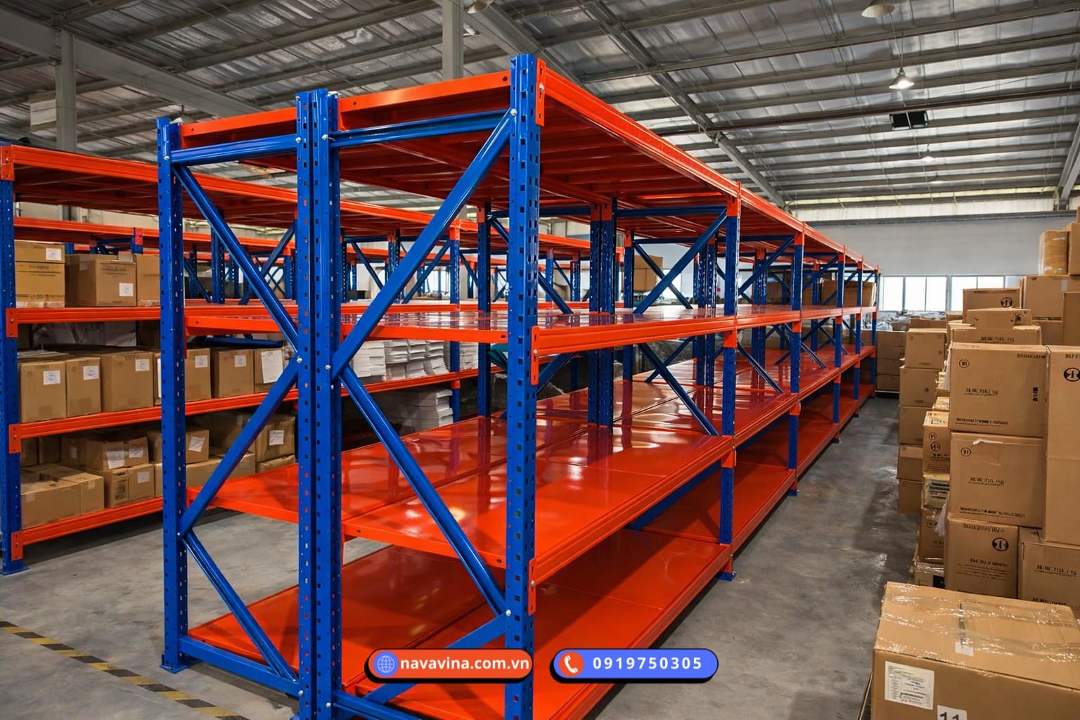 Xếp hàng thủ công 1 Kệ trung tải Navavina giá xưởng – báo giá 2026, thiết kế theo yêu cầu