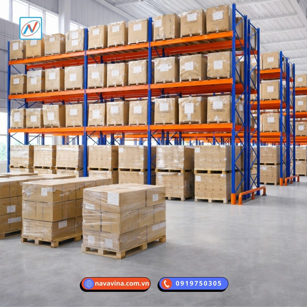 ke kho hang navavina ke chua pallet trong kho hang