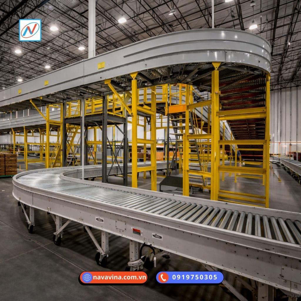 băng tải hàng trong kho thương mại điện tử