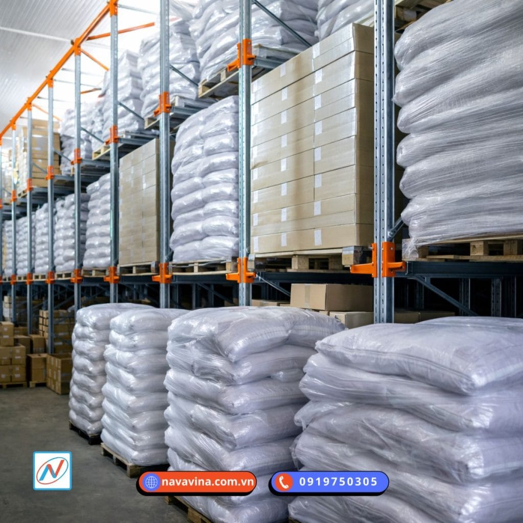 hệ thống kệ drive in dùng trong kho nguyên liệu sử dụng bao hoặc big bag