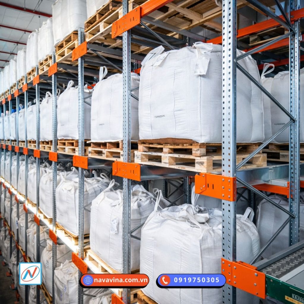 kệ kho nguyên liệu dùng cho hệ bao tải nặng, big bag