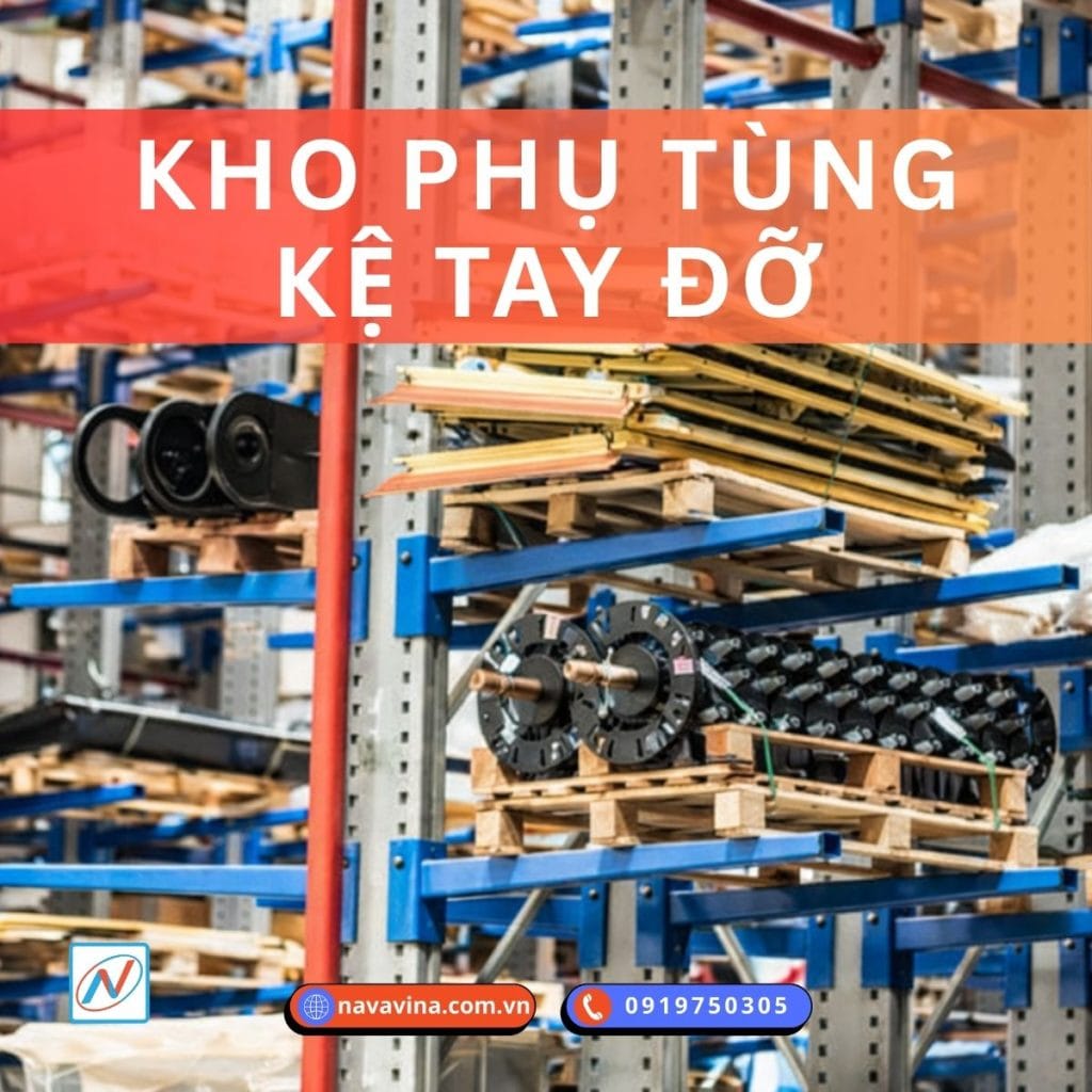 kệ tay đỡ hàng hóa trong kho phụ tùng