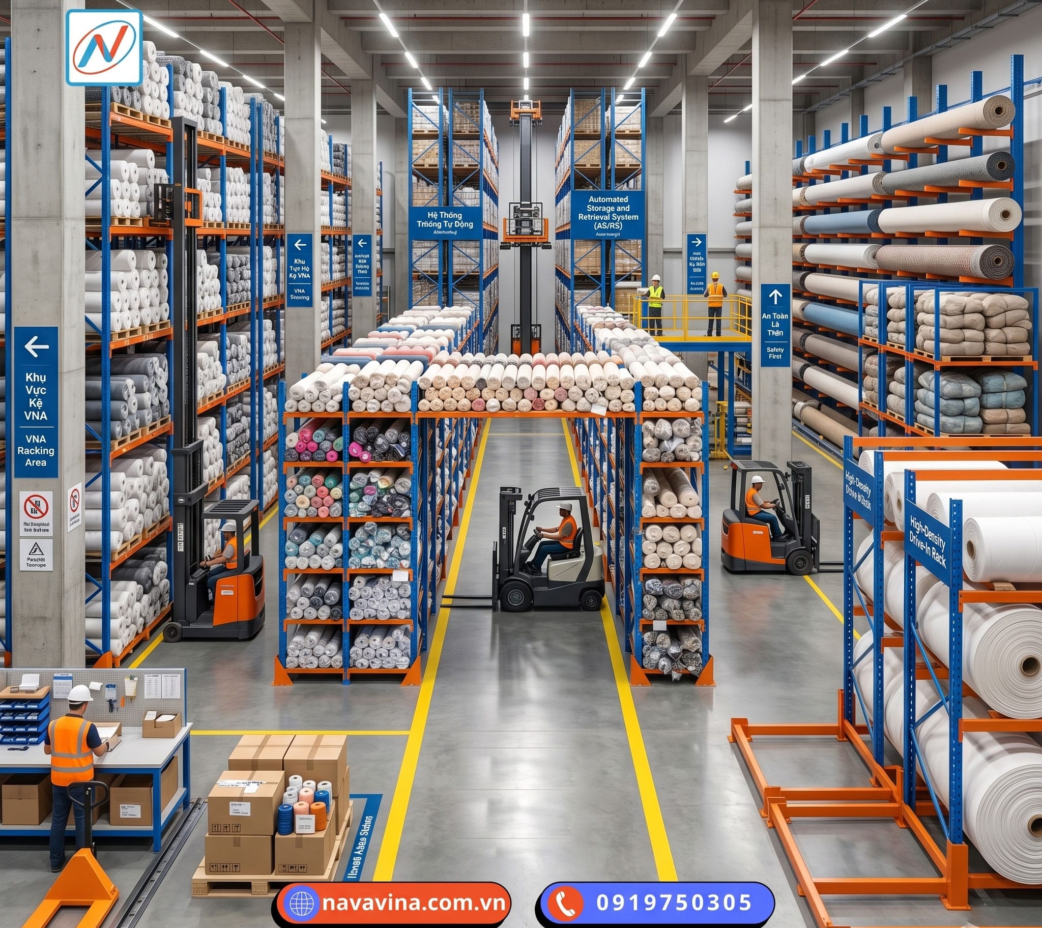 Kệ kho chứa hàng Navavina thương hiệu uy tín số 1 tại Việt Nam 40 Kệ Kho May Mặc: Giải Pháp Lưu Trữ Cuộn Vải Và Thành Phẩm Tối Ưu